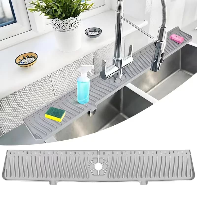 24Inch Kitchen Drainage Pad Silicone Sink Faucet Mat Splash Guard Bathroom Sink Splash Pad Countertop Protector Kitchen Gadgets