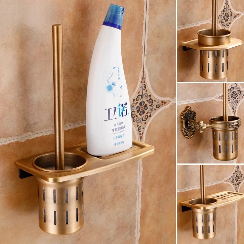 Set scopino per WC in alluminio Porta bagno in stile europeo con tazza Kit di pulizia in lega spaziale antiruggine Porta scopino moderno