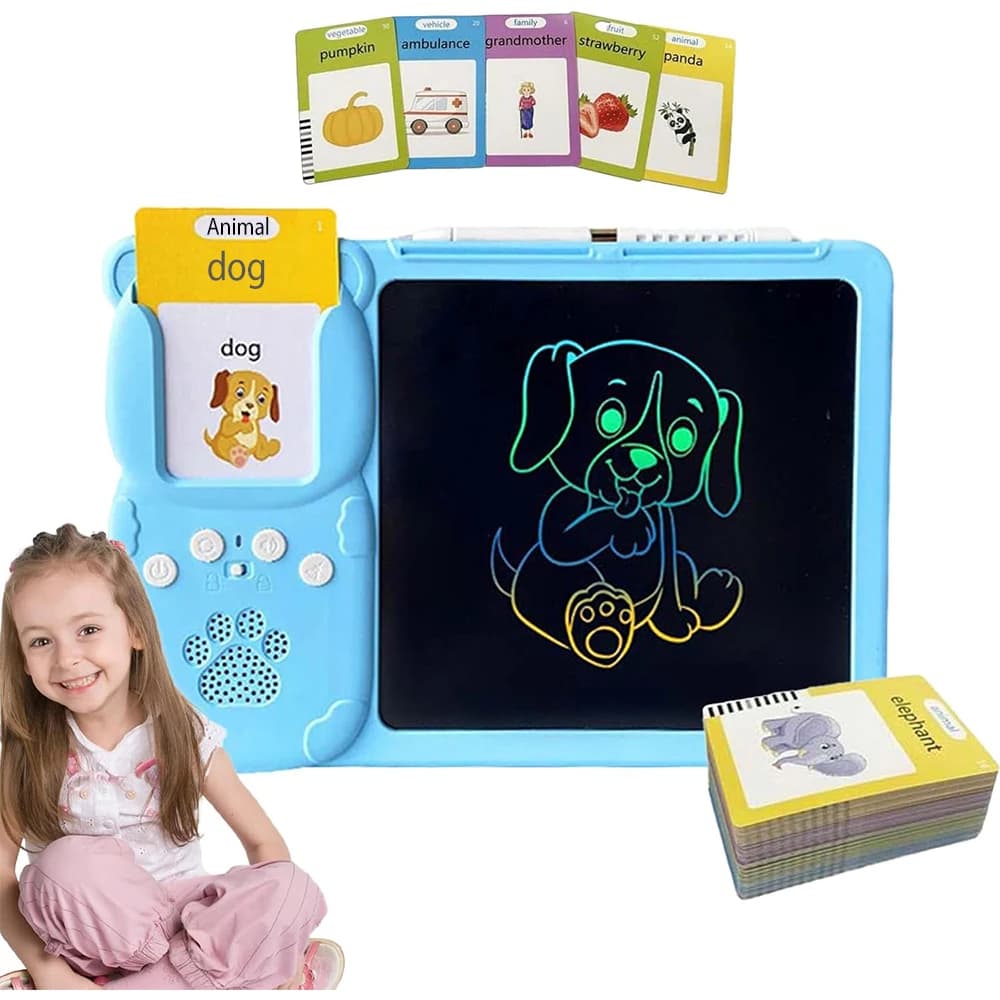 Carte Flash Parlanti per Bambini, Tablet LCD per Scrittura e Disegno, Giocattoli Educativi Montessori Portatili per l'Apprendimento Precoce dei Bambini