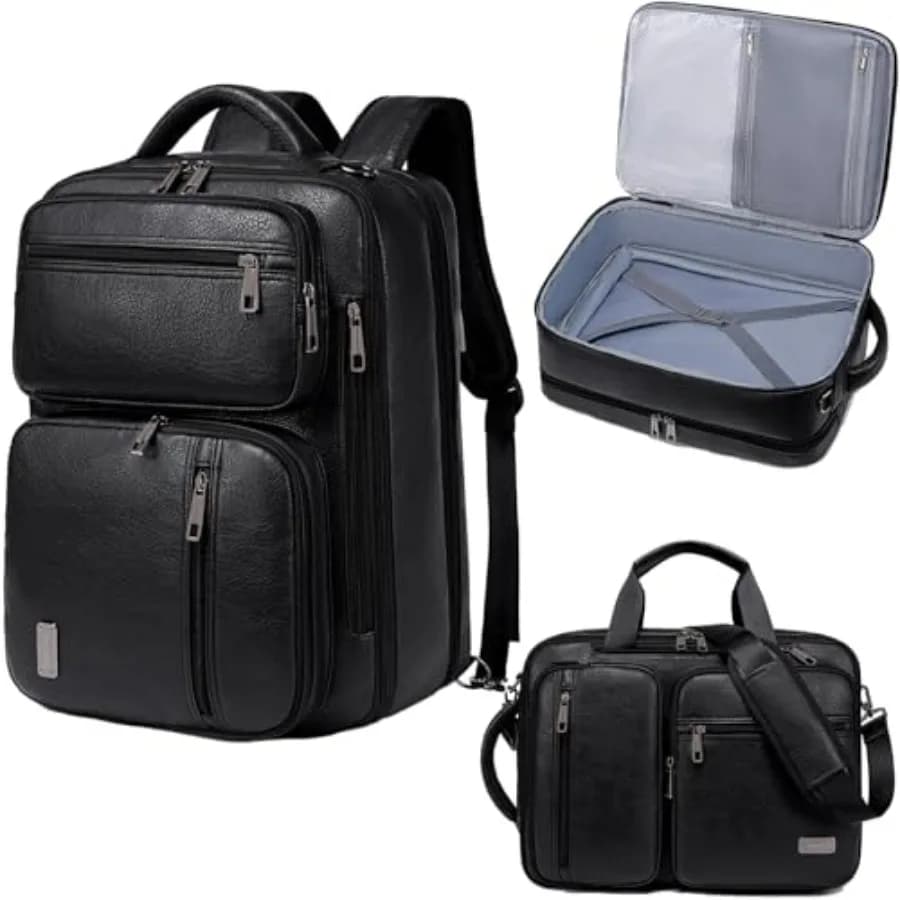 Borsa per laptop convertibile 3-in-1 in pelle vegana Weiatas per uomo e donna, zaino da viaggio espandibile, borsa da lavoro, borsa a tracolla.