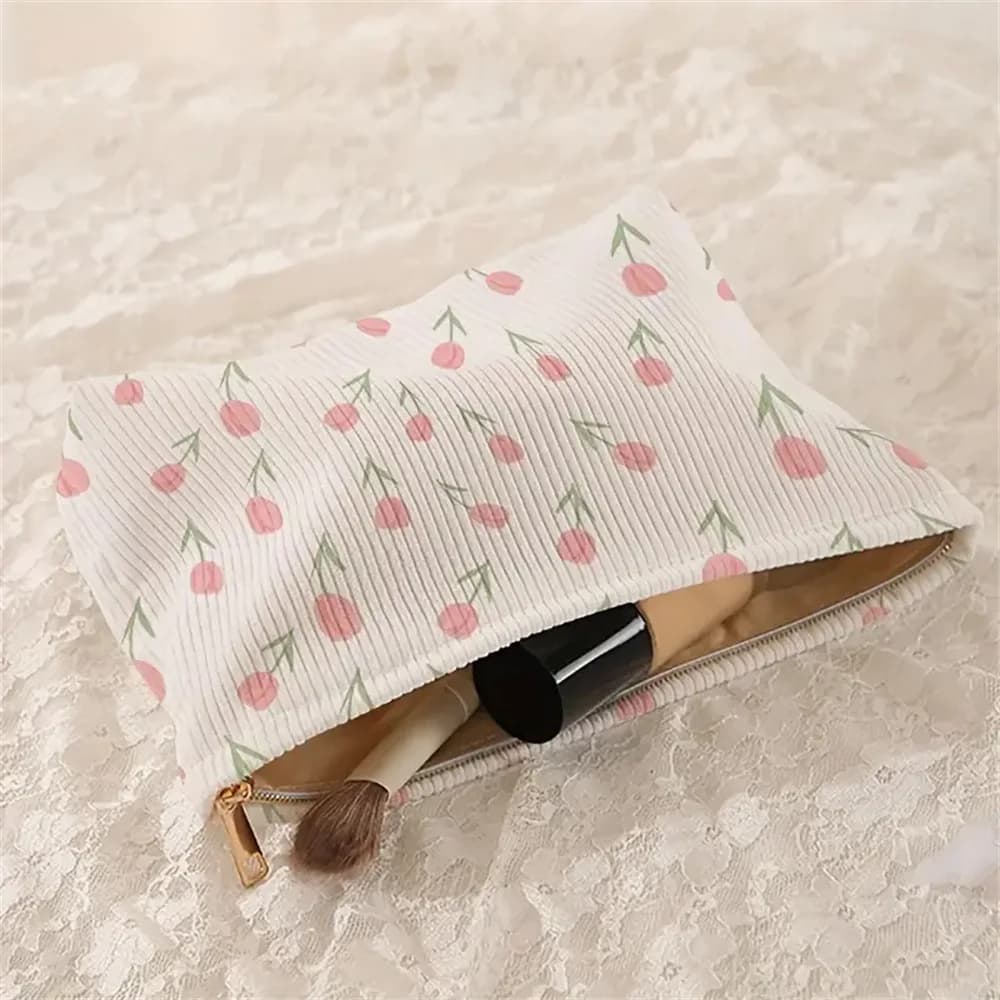 Simpatica borsa per cosmetici Tulip Gilrs Velluto a coste con cerniera Organizzatore per trucchi Articoli da toeletta Custodia per cosmetici portatile da viaggio per donna