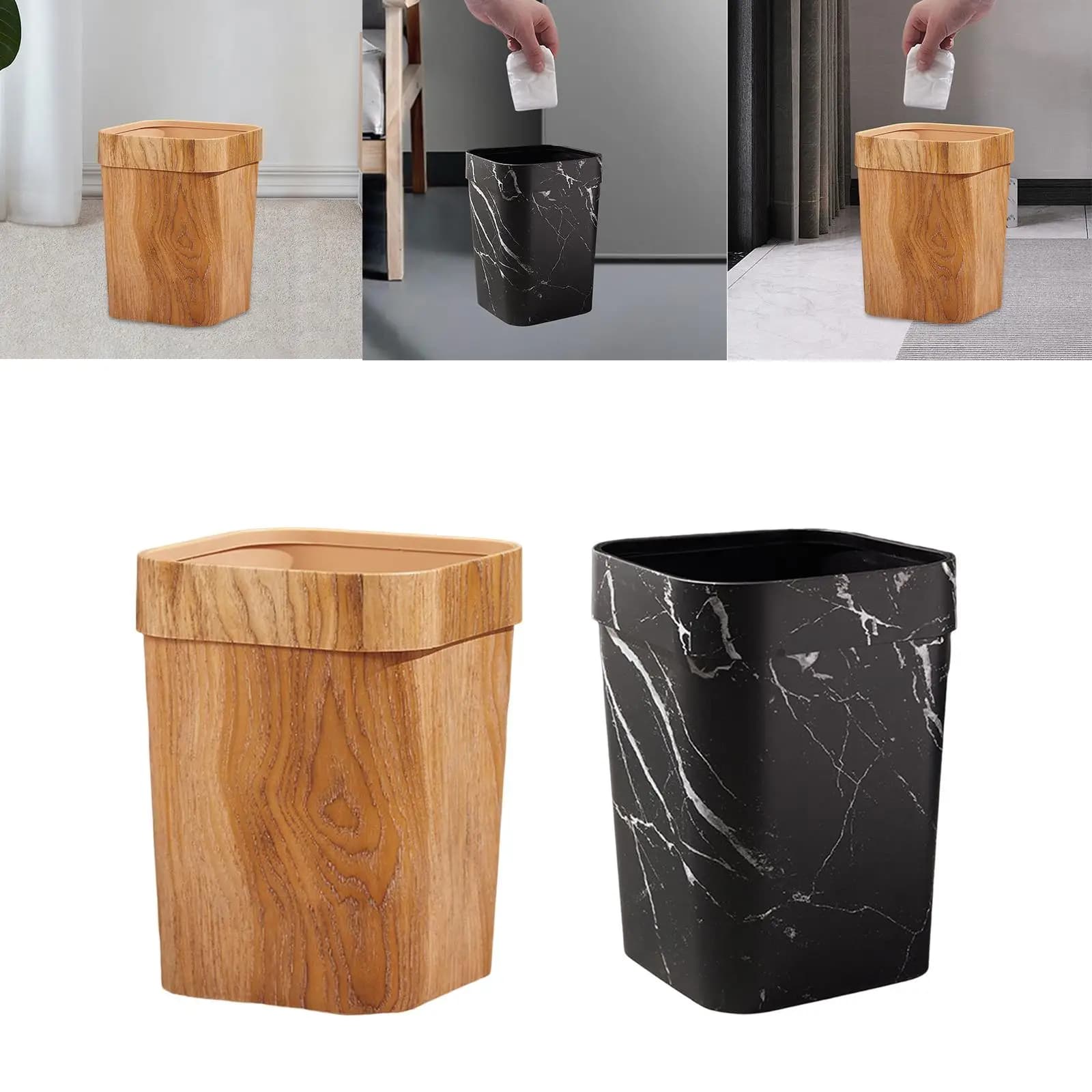Bidone della spazzatura con venature del legno Cestino della spazzatura Grande bidone della spazzatura riutilizzabile antiscivolo per