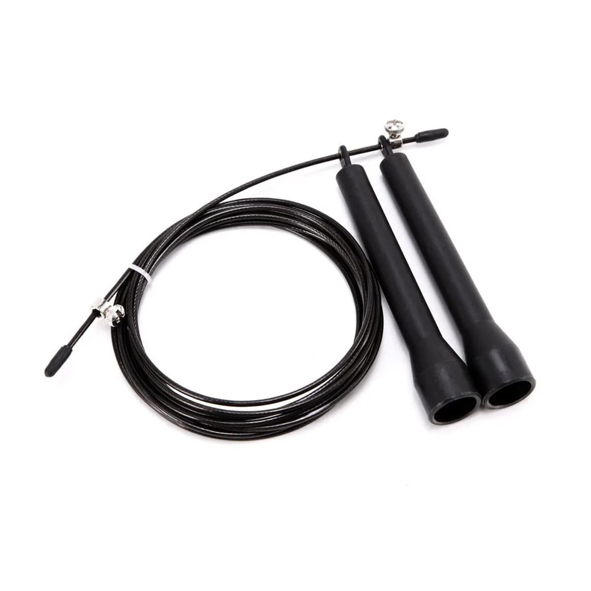 Adjustable Jump Rope Black PVC-Coated Steel Wire Length Sturdy Grips Metal Bearings for Gym Exercise