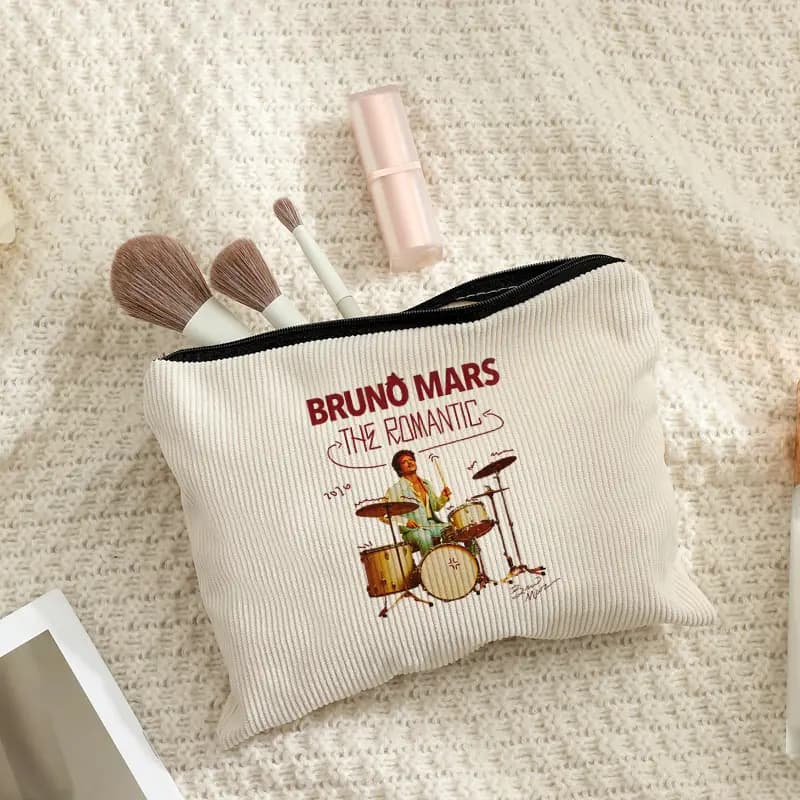 Fashion Corduroy Makeup Bag Bruno Mars World Tour 2026 Multifunctional Zipper Pouch Men Women Travel Storage Bag Fan Gift