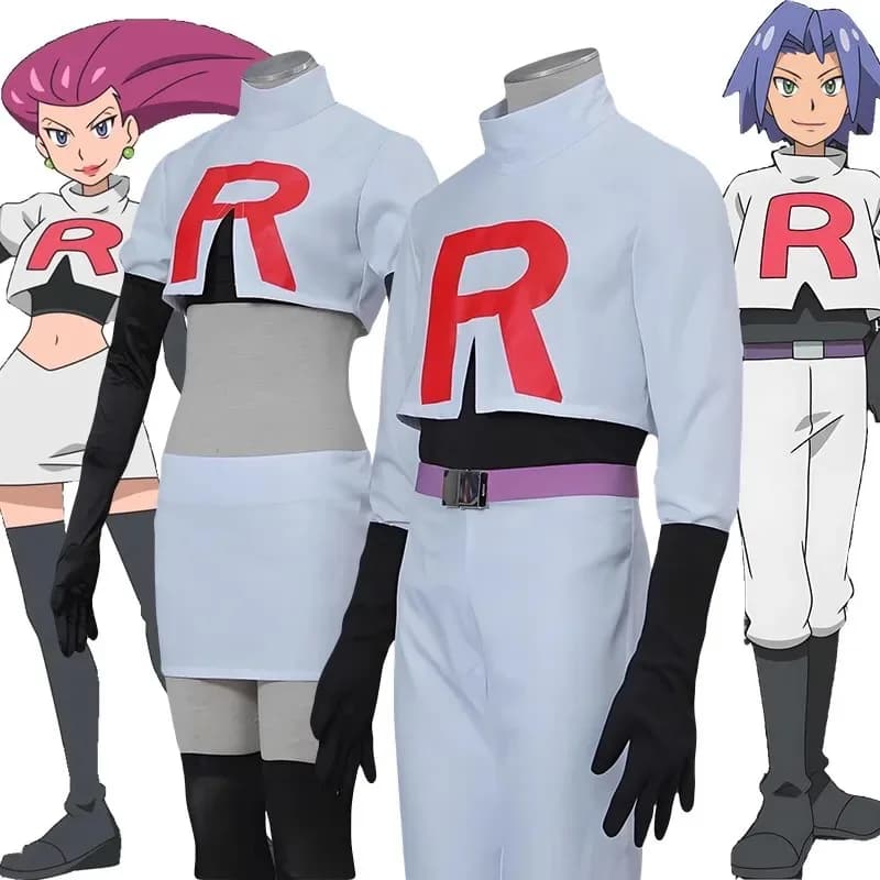 Anime Jessie e James Costume Cosplay Team Rocket Jessie Musashi James Kojirou Costume Cosplay di Halloween Set completo Donna Uomo