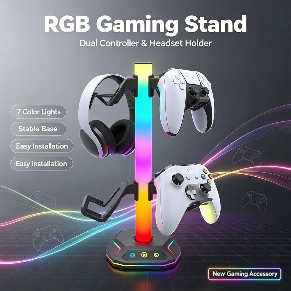 For Playstation5 Controller Holder Earphone Hanger Accessories Gaming RGB Headphone Stand for Desktop Gamer PS4 Xbox PS5 Gamepad