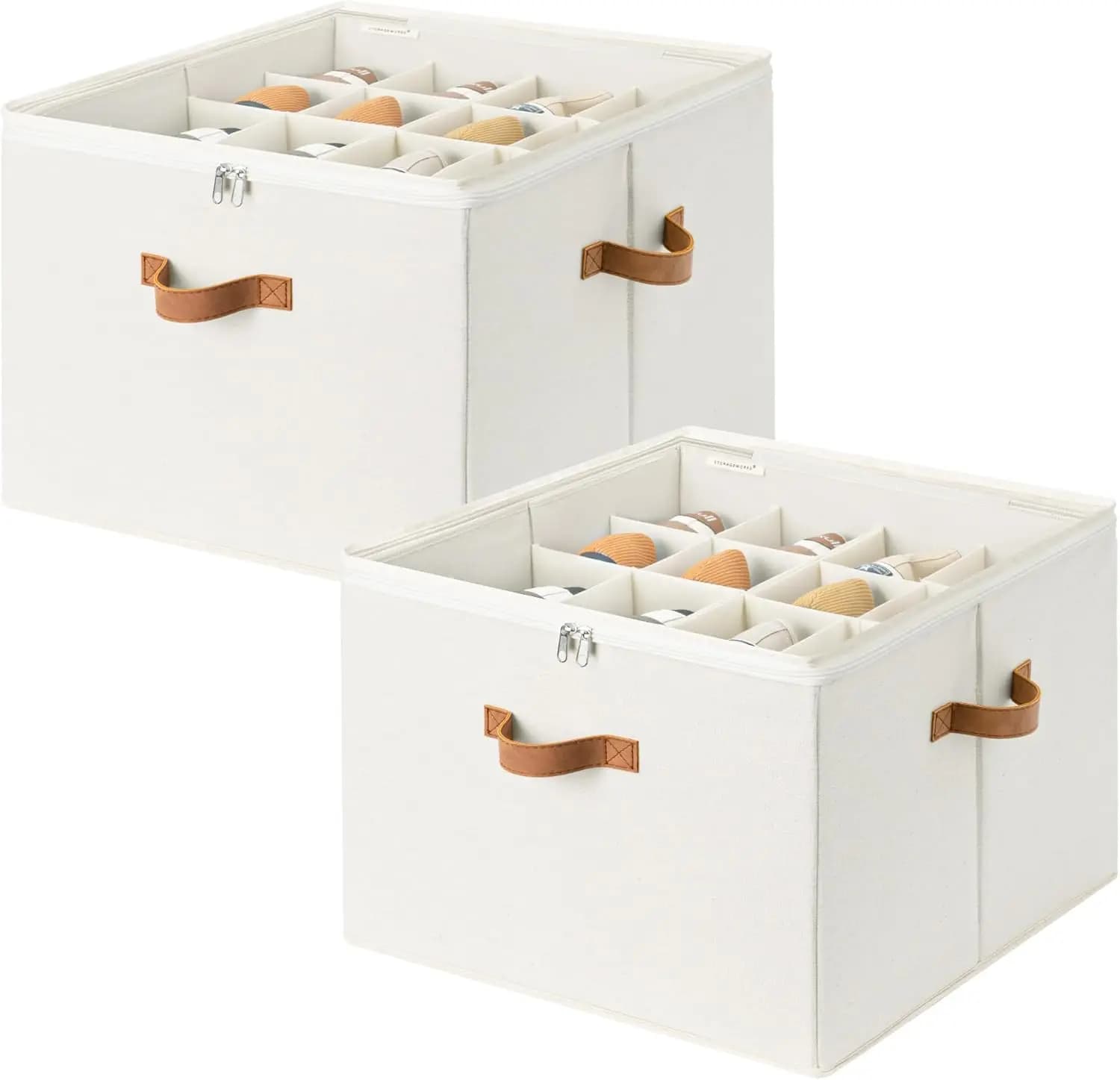 Scatola Pieghevole per Scarpe con Divisori Regolabili, Contenitori Impilabili per Stivali e Sneakers, Contiene 16-32 Paia, Beige