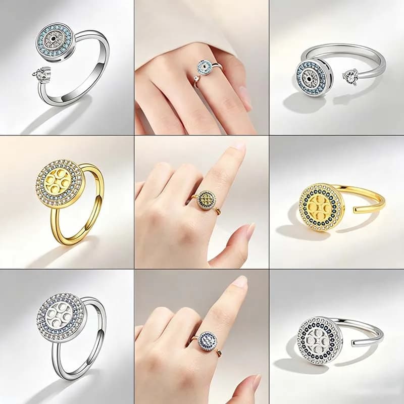 Classic Anti Fidget Round Spinner Ring Relief Anxiety Open Finger Jewelry Ladies Daily Rings Rotatable Gifts Accessories