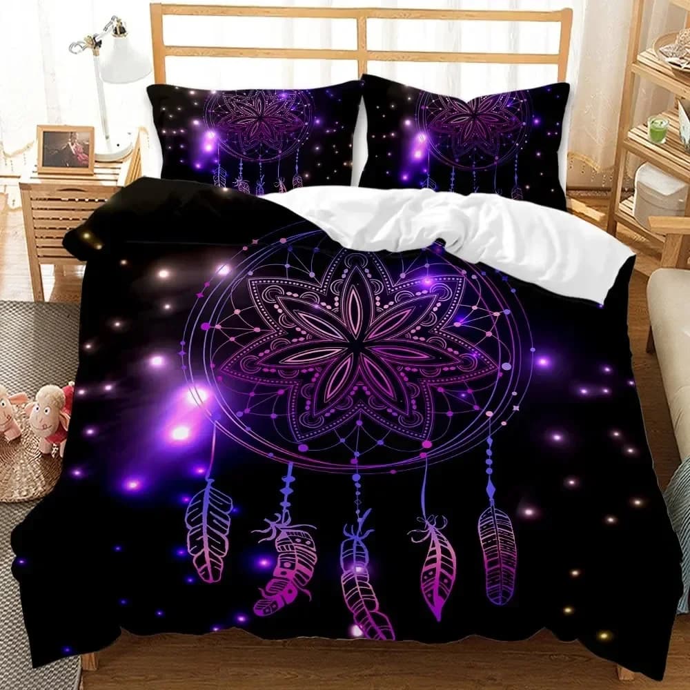 Dream Catcher Duvet Cover Set Boho Mandala Twin Bedding Set For Girls Adults Purple Dream Catcher Polyester Comforter Cover