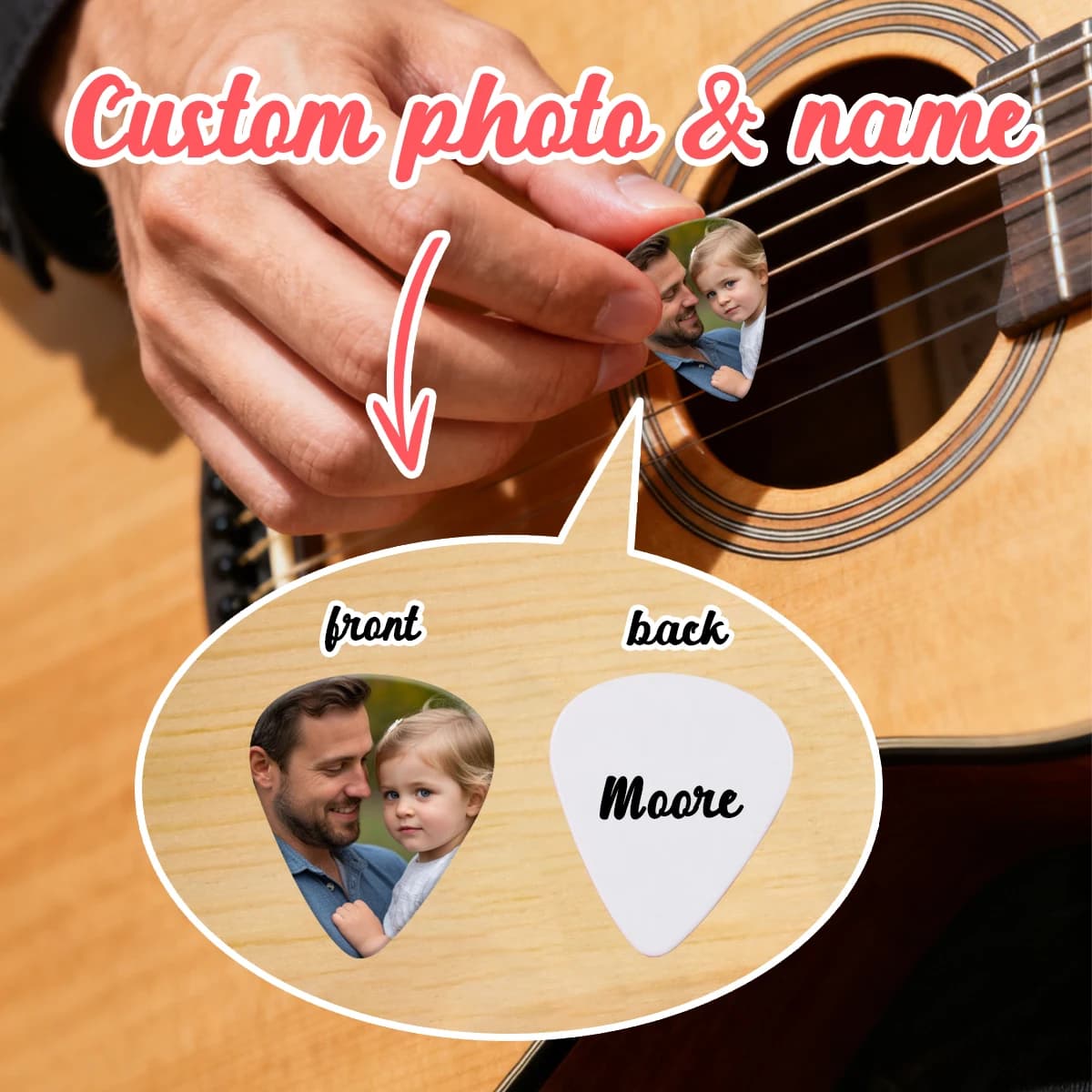 Plettri per chitarra personalizzati, accessori per chitarra con foto e testo personalizzati, amanti della musica, San Valentino, famiglia, amici, coppia