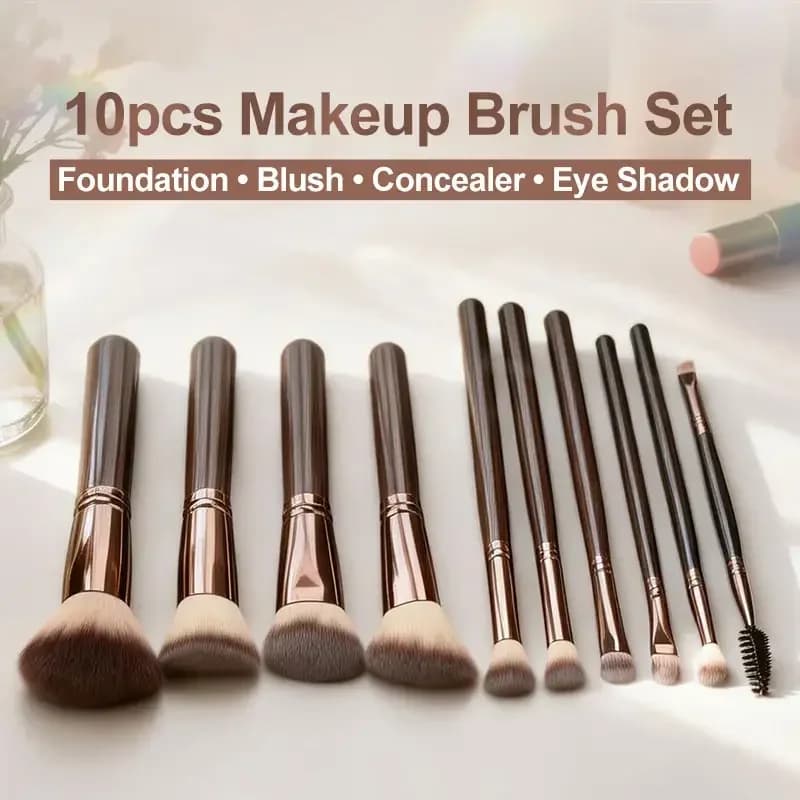 Set di pennelli per trucco da 10 pezzi, fondotinta, cipria, fard, correttore, ombretto, kit cosmetico professionale con