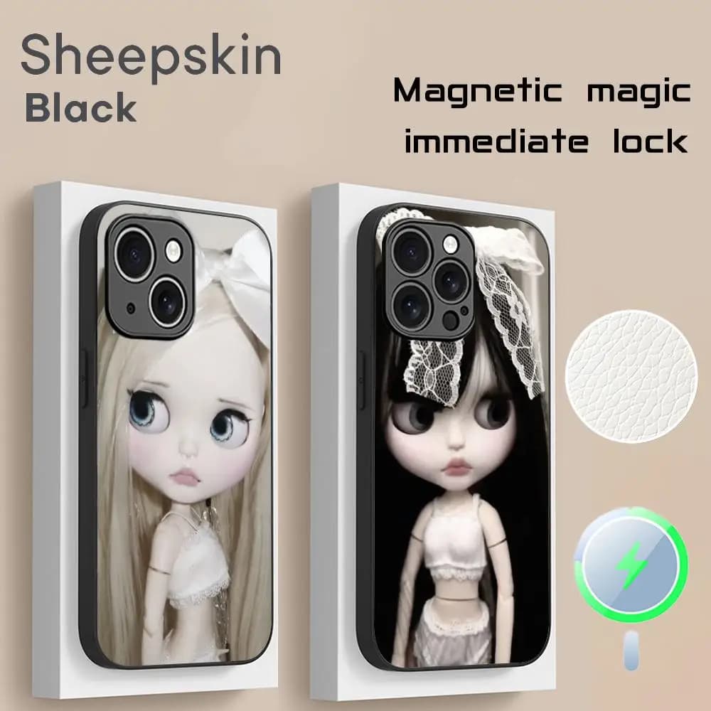 Blythe Cute doll fashion pattern design Phone Case For iPhone 17 16 15 14 13 12 Plus Pro Max High-end Luxury Magsafe Sheepskin