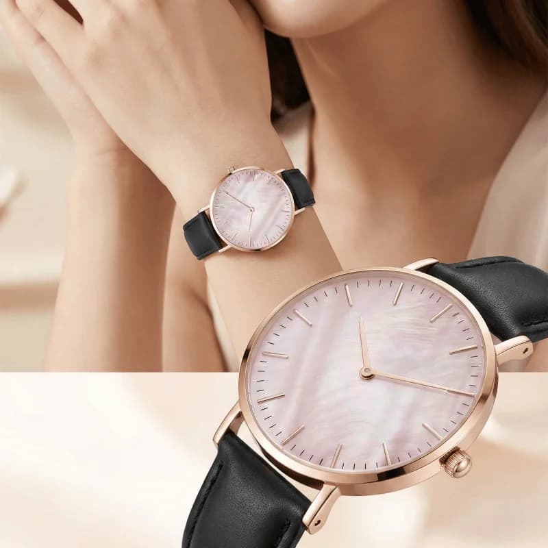 Orologio da Donna con Motivo a Conchiglia, Semplice Orologio Analogico al Quarzo con Cinturino in Pelle, Orologio Casual Femminile