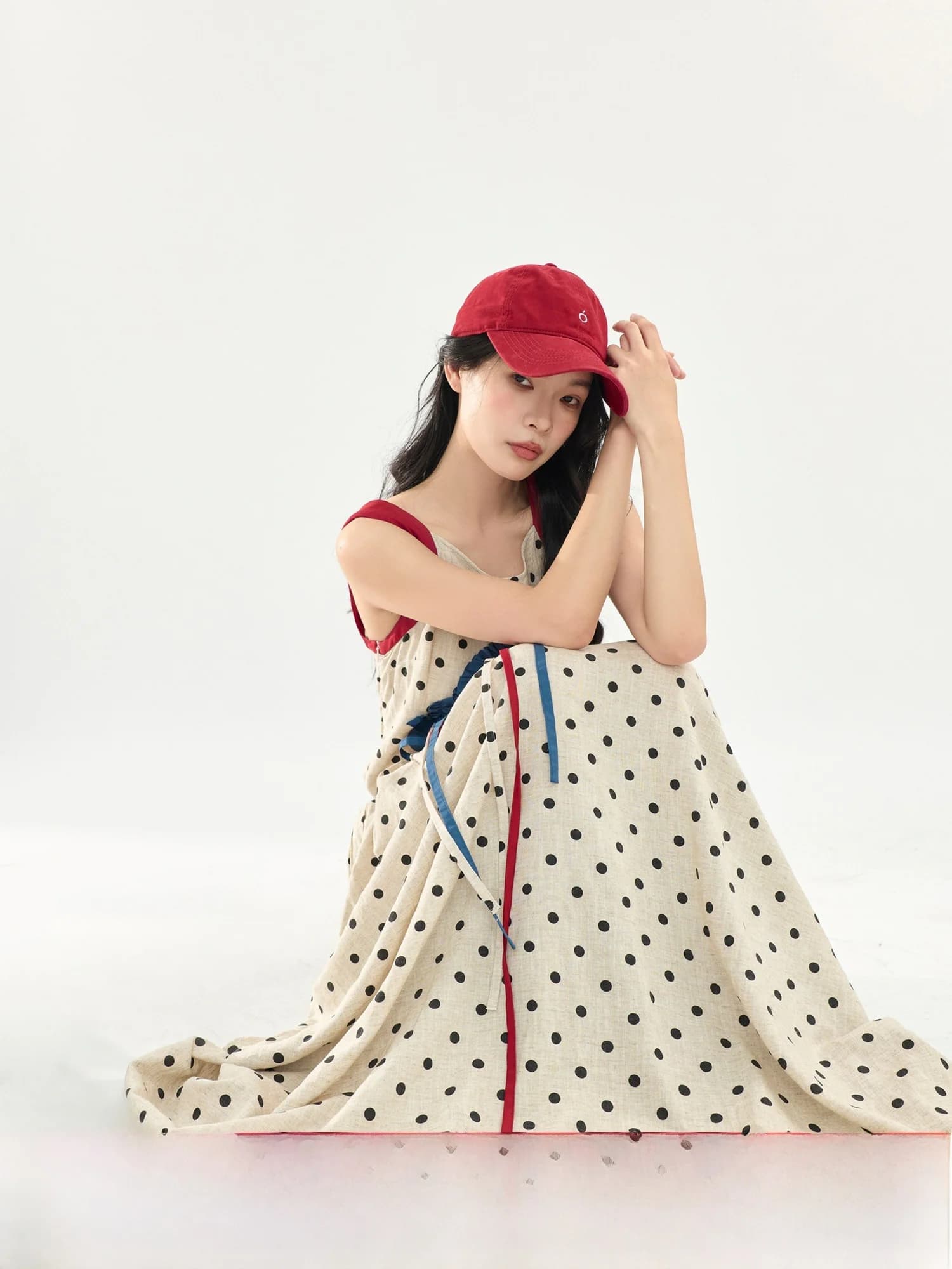 Abito Estivo Casual Lungo Senza Maniche da Donna, Stile Vacanza con Design a Vita Alta e Stampa a Pois, Gonna a Trapezio