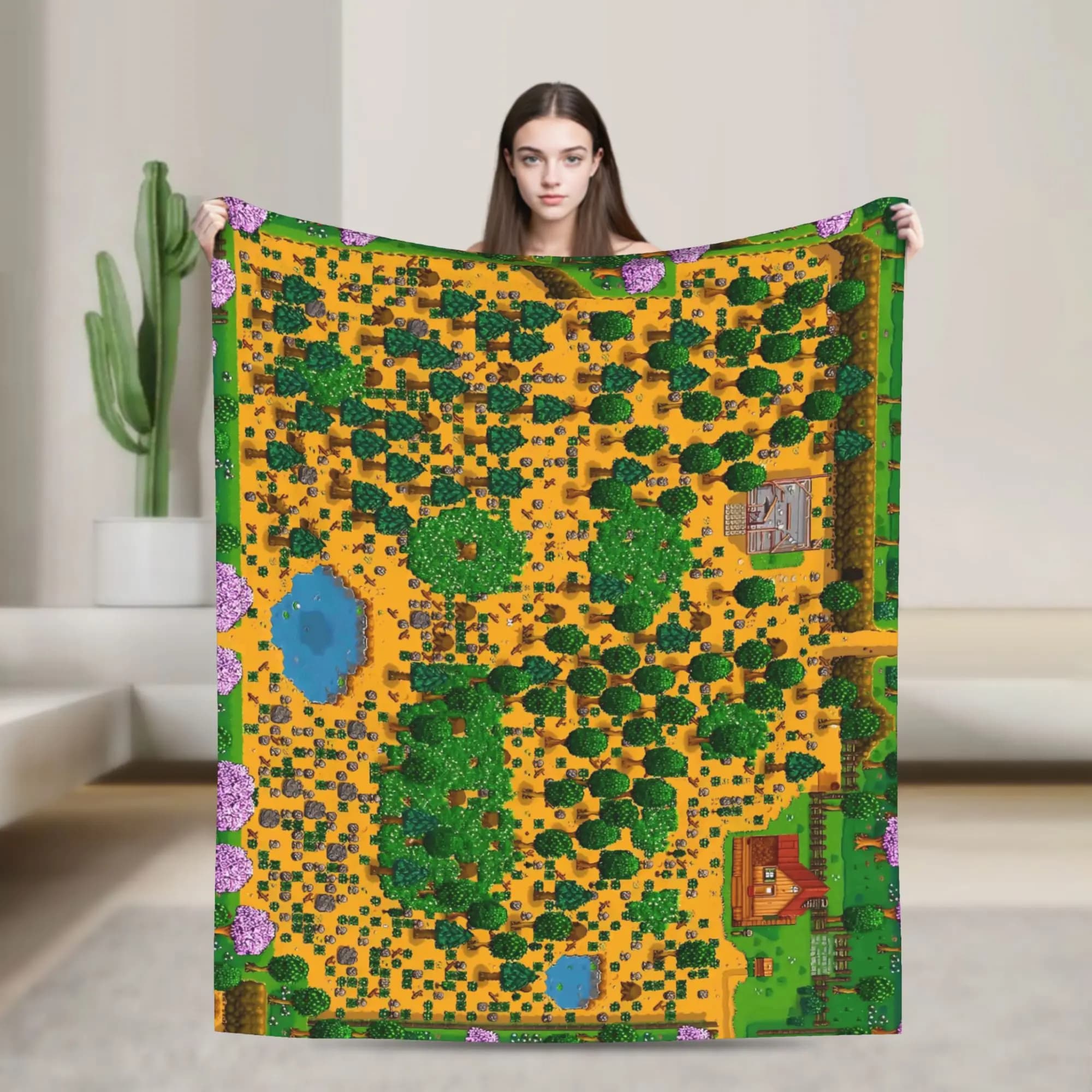 The best Stardew Valley farm-Flannel Blanket Soft Durable Throw Blanket for Living Room Travel Pattern Bedspread Sofa Bed Cover