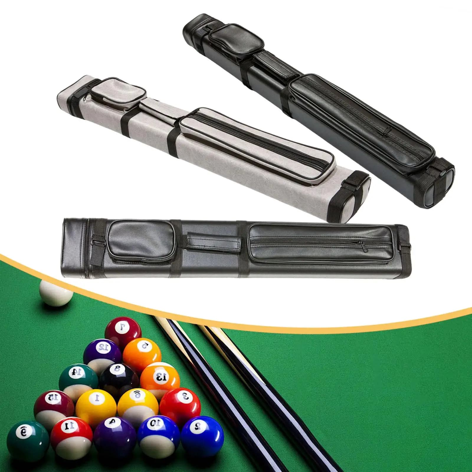 Borsa per Stecca da Biliardo 1/2 in Pelle PU, Custodia Protettiva con Tasca per Accessori per Appassionati di Snooker e Pool