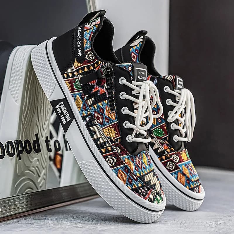 Men Graphic Canvas Board Shoes Hot Sale Men Flats Sneakers Outdoor Non Slip Breathable Casual Shoes Men Walking Footwear Zapatos