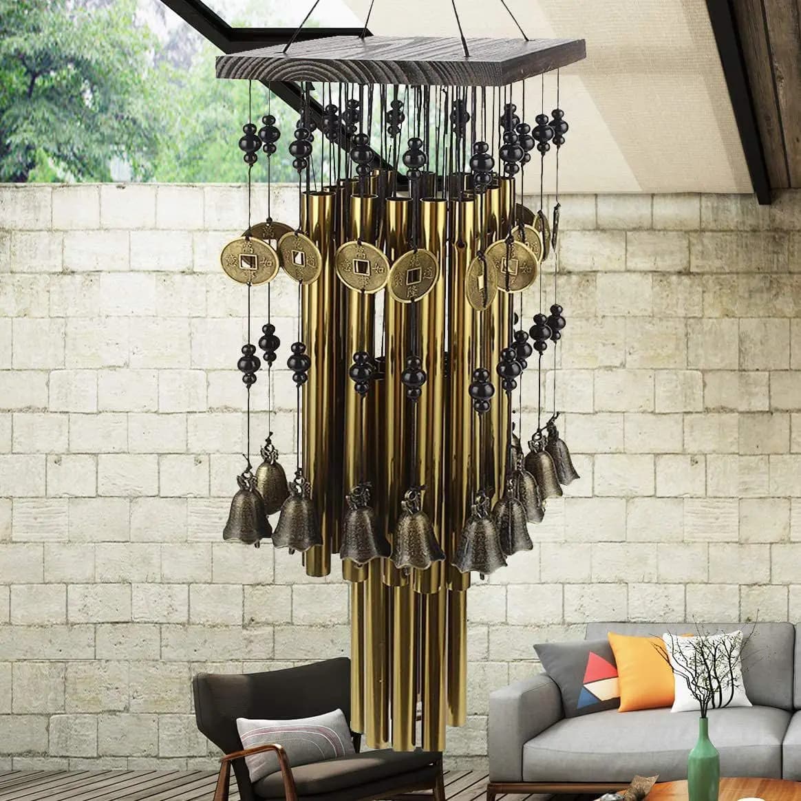 Campanelli eolici per interni in tubo di metallo per esterni con campana in rame grandi campanelli a vento per la decorazione della terrazza del giardino del Patio dell'iarda 80cm