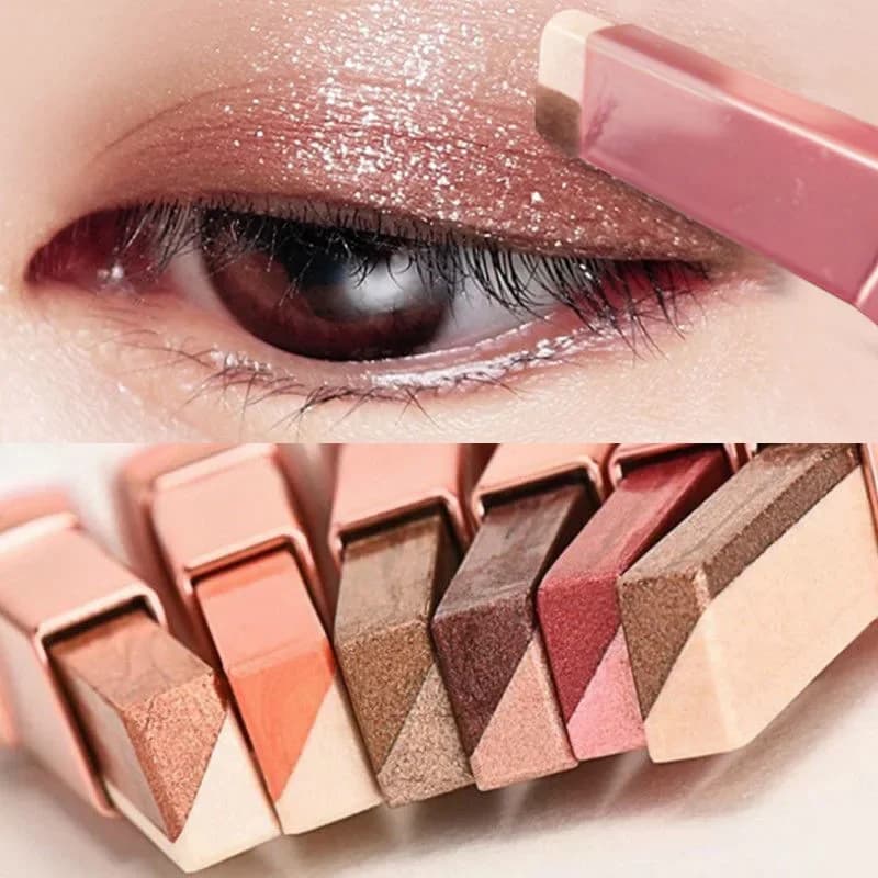 Two-tone shaded shadow in natural three-dimensional stick without removing make-up