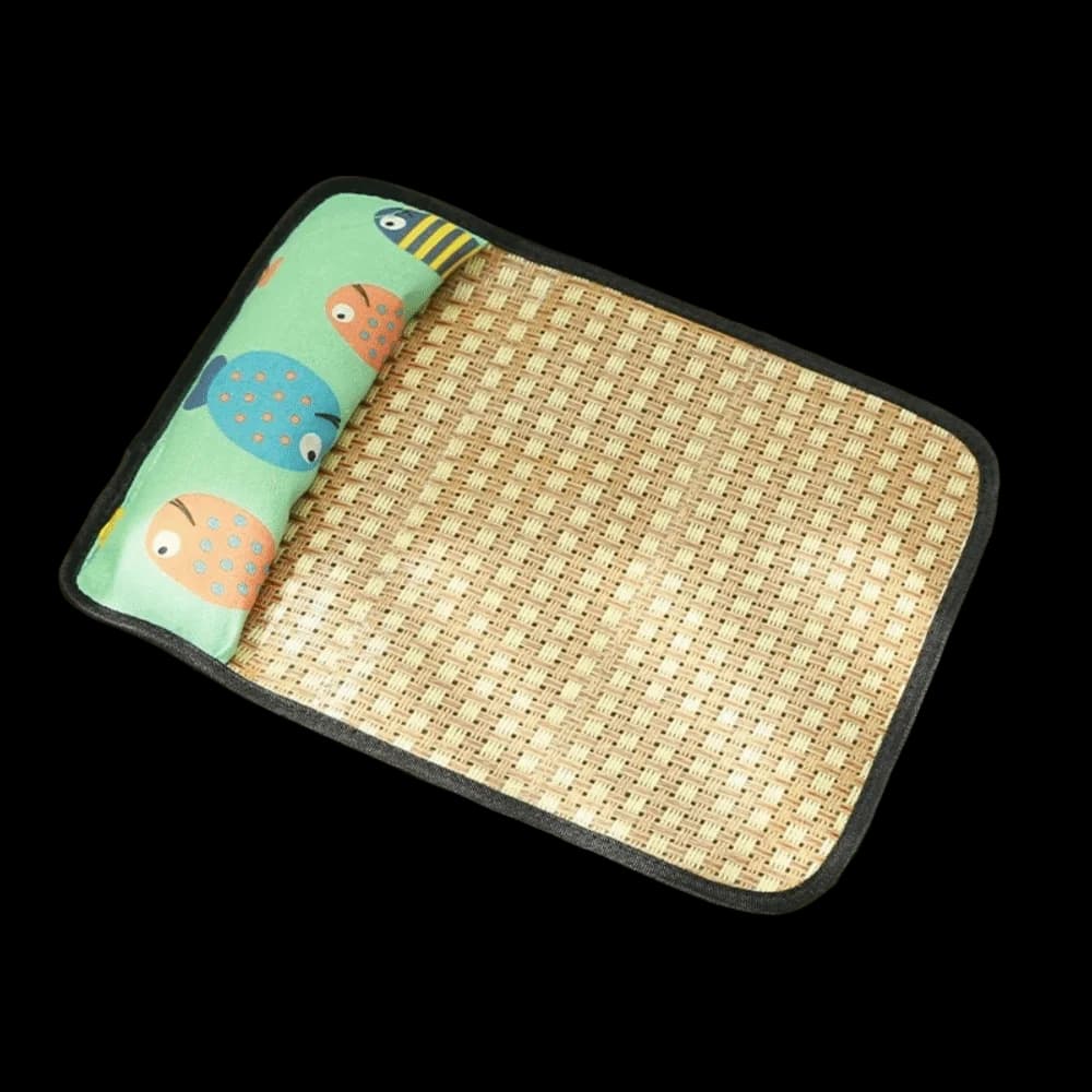 Tappetino Rinfrescante per Animali Domestici in Rattan Intrecciato con Motivo Cartone Animato, Traspirante, Antiscivolo, con Cuscino, per Gabbie e Letti per Cani e Gatti
