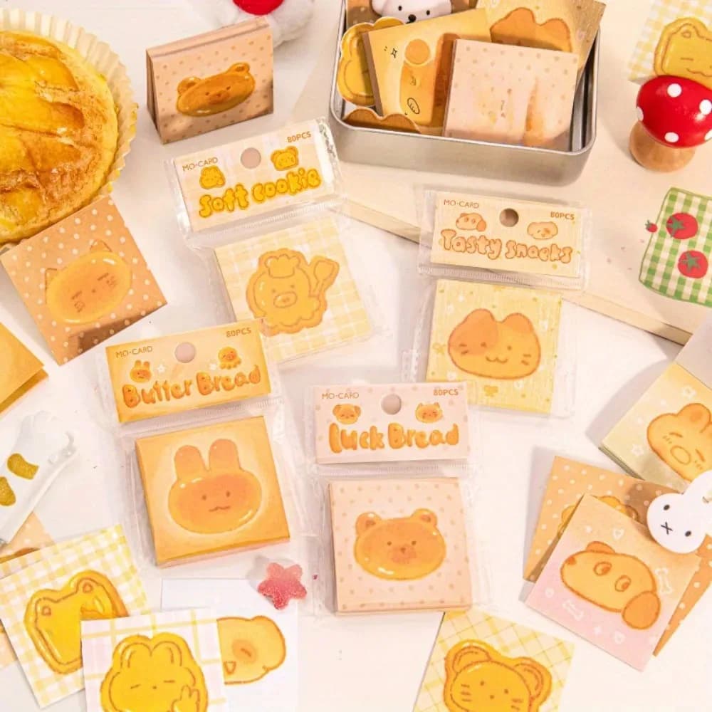 Confezione da 4 Blocchetti Memo a Forma di Pane, 320 Fogli, Note Adesive Carine per Diari, Appunti di Studio, Planner, Forniture di Cancelleria per Studenti