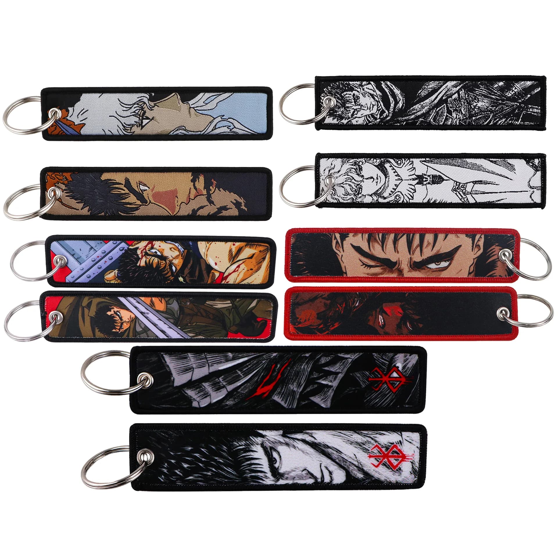 1pcs Double Sided Vintage Warrior Anime Embroidery Key Tag Strap Guts Cartoon Figure Keychain Bag Hanging Ornament Daily Decor