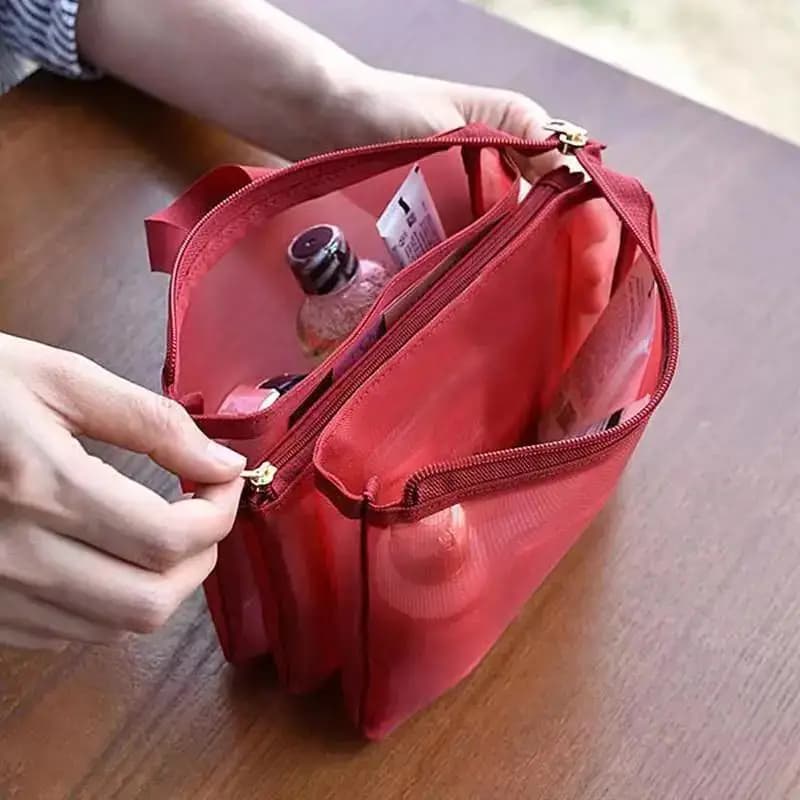 3 In 1 Detachable Makeup Bag Women Zipper Mesh Large Capacity Cosmetics Pouch Foldable Portable Travel Wash Storage Bag