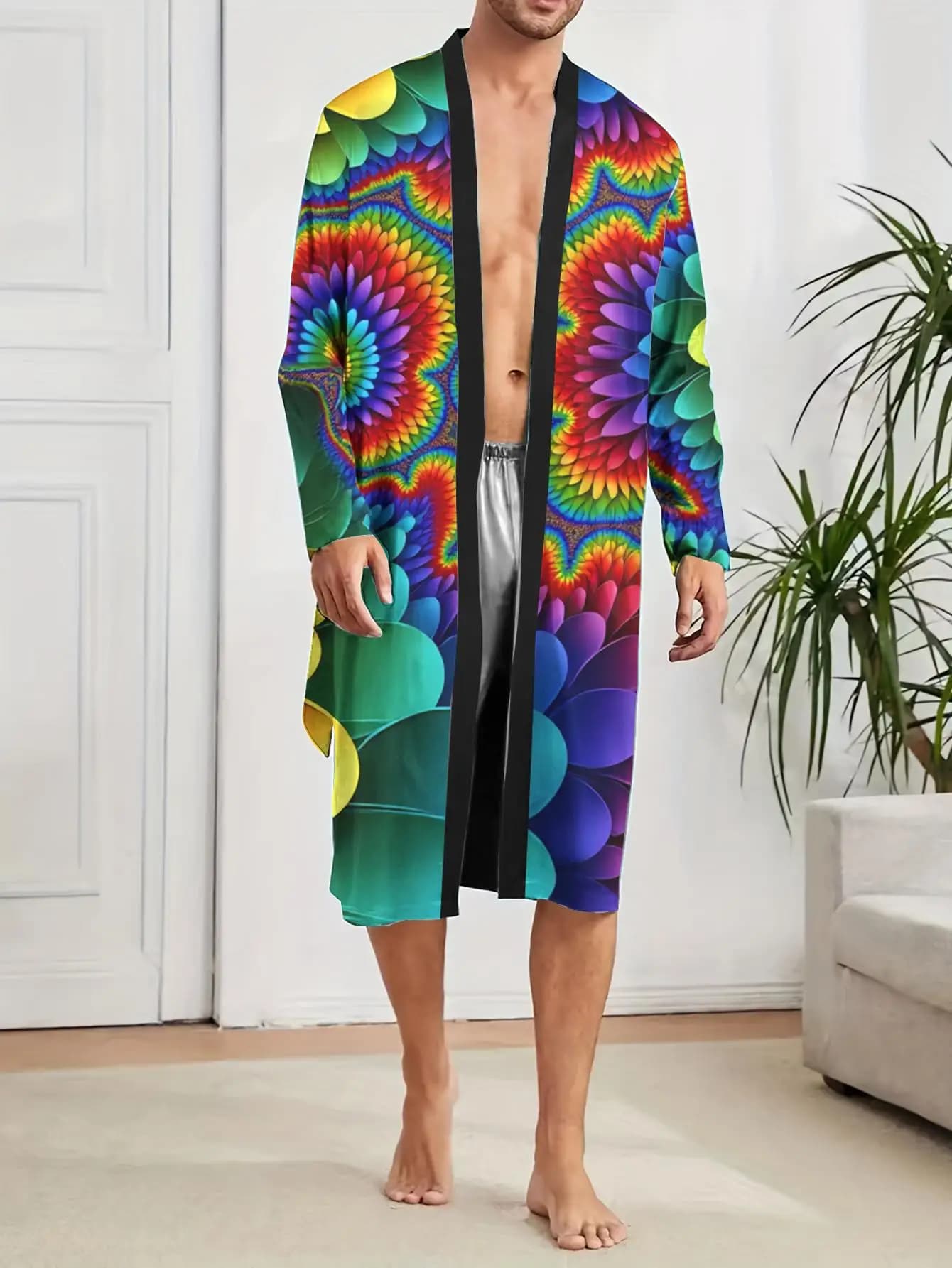 1 Pezzo Accappatoio da Uomo Primavera/Estate 2026, Vestaglia da Bagno Uomo con Stampa 3D, Pigiama in Poliestere con Grafica per Uomo