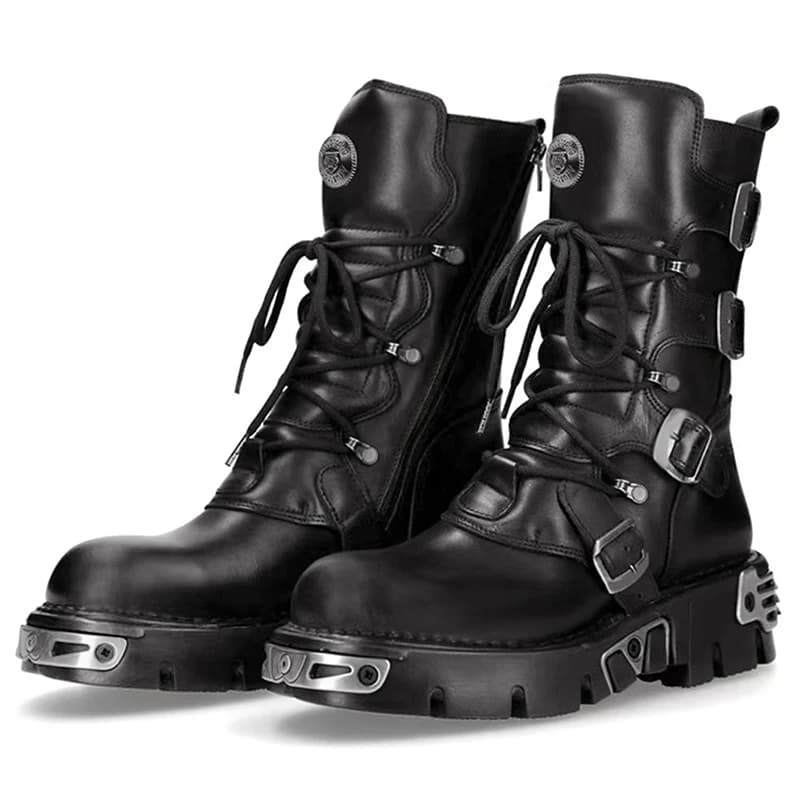 stivali da moto alti punk gotici di moda di lusso da uomo scarpe in pelle originali stivali con plateau da cowboy stivali lunghi da donna firmati da uomo
