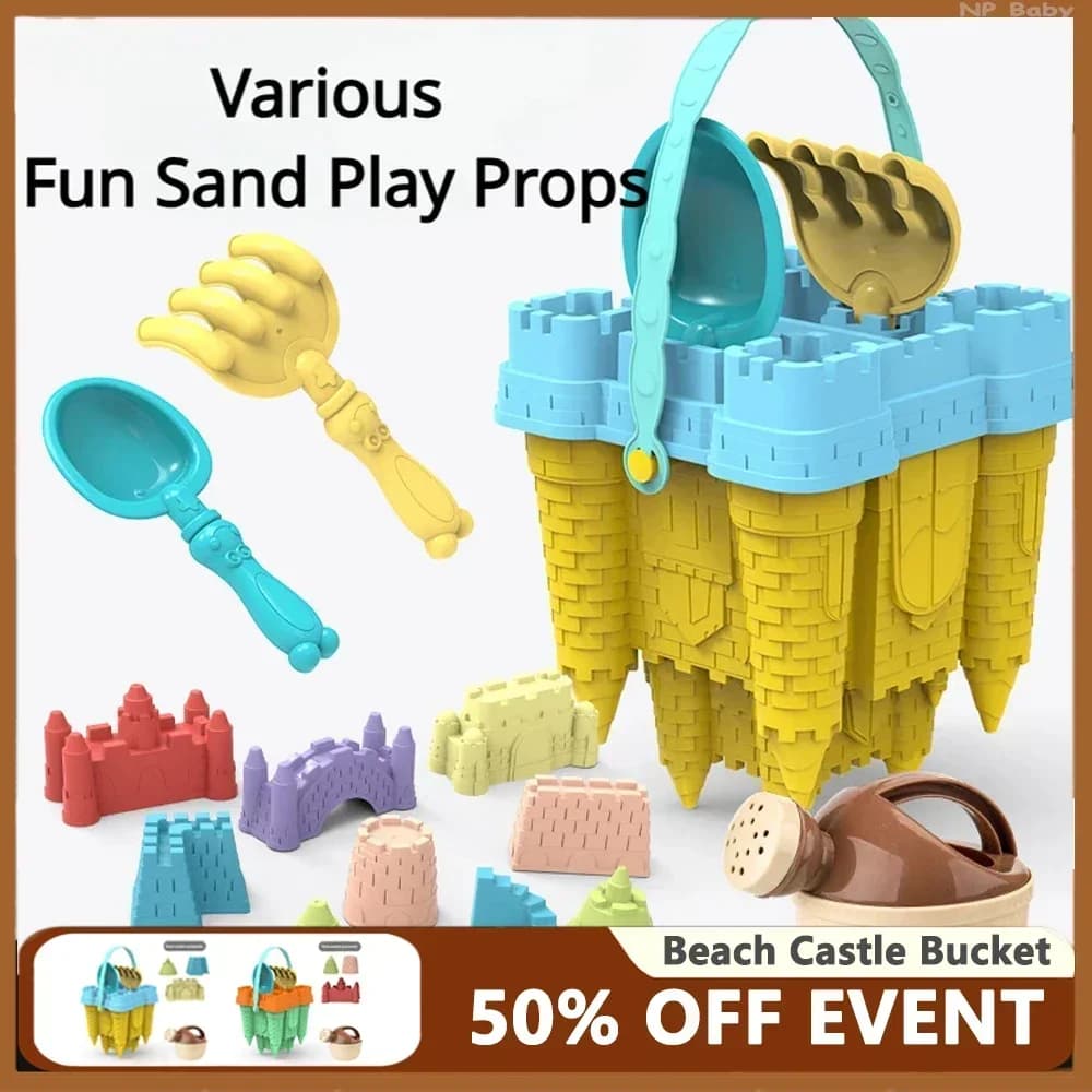 Secchio per castello da spiaggia, paletta per sabbia, giocattoli da gioco con set di sabbia, giocattoli estivi per bambini, giocattoli con sabbia, scatola di sabbia per bambini, regalo divertente per la famiglia all'aperto