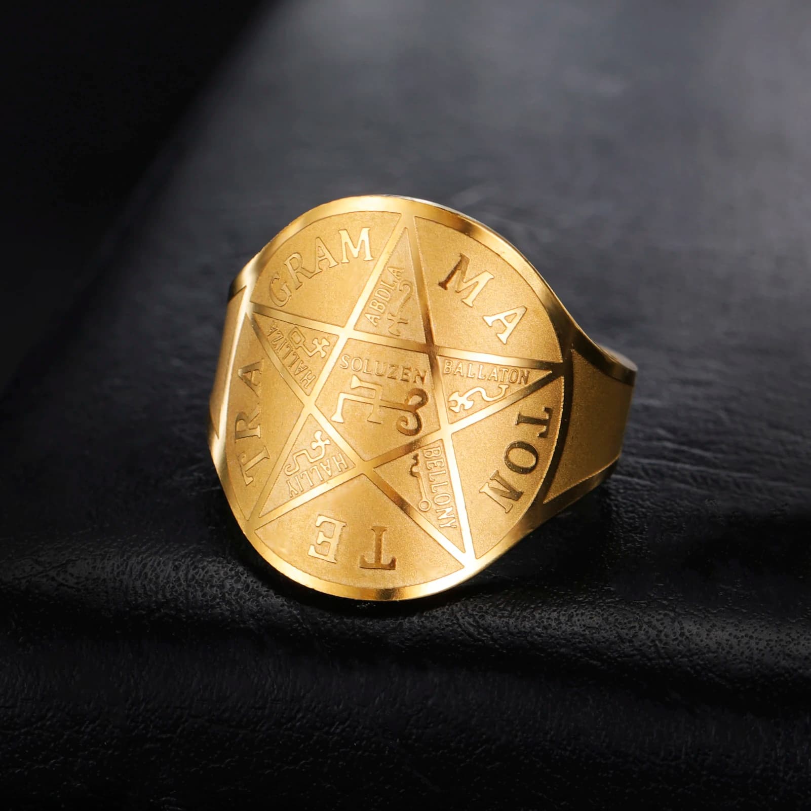 COOLTIME Pentagram of Solomon Ring Stainless Steel Adjustable Supernatural Magician Amulet Ring Jewelry Gift for Women Men