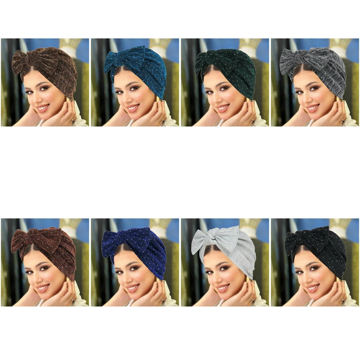 Muslim Hijab Beanies Glitter Bonnet Women Bowknot Turban Indian Hat Shimmer Headscarf Hair Loss Cover Chemo Cap Turbante Mujer