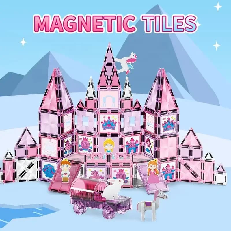 Princess Theme Magnetic Tiles Rod Set DIY Building Blocks Pretend Play Educational Construction Toy for Kids Girls