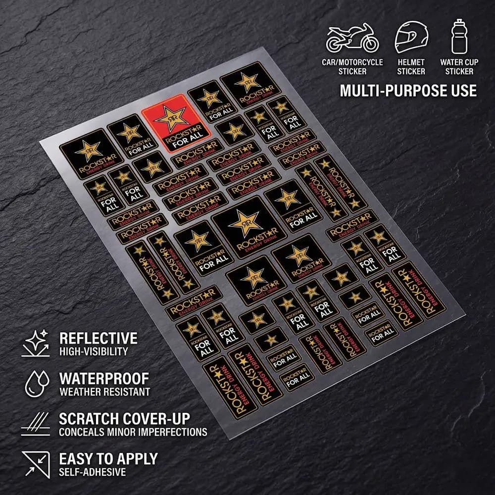 FOR R-RockstarS Universal Multi-Purpose Reflective Waterproof Stickers Scratch Conceal Auto Bike Helmet Mug Fridge Decoration