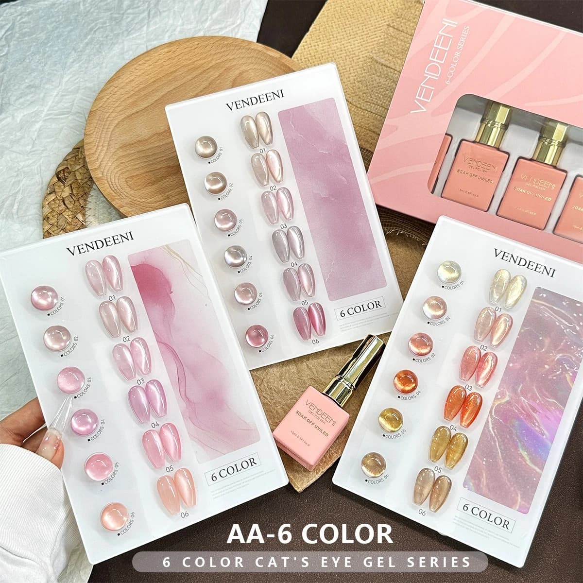 6 pezzi set di smalti gel magnetici per unghie gatto con perline di vetro rosa nudo 15 ml traslucido Soak Off vernici gel UV/LED nail art per manicure