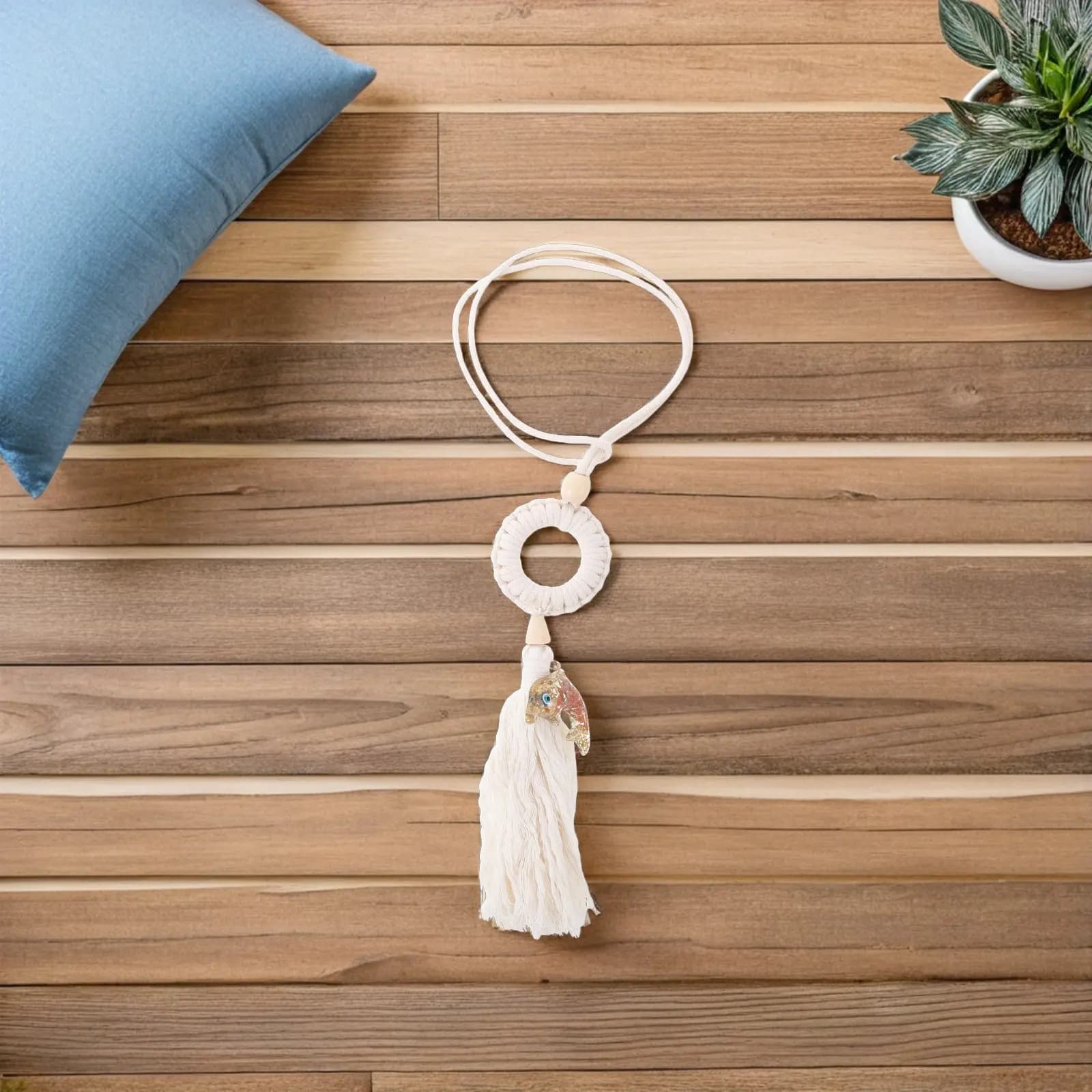2Pcs Boho Whale Tassel Curtain Tiebacks Rope Handmade Braided Polyester Wood Decorative Holdbacks for Living Room Bedroom