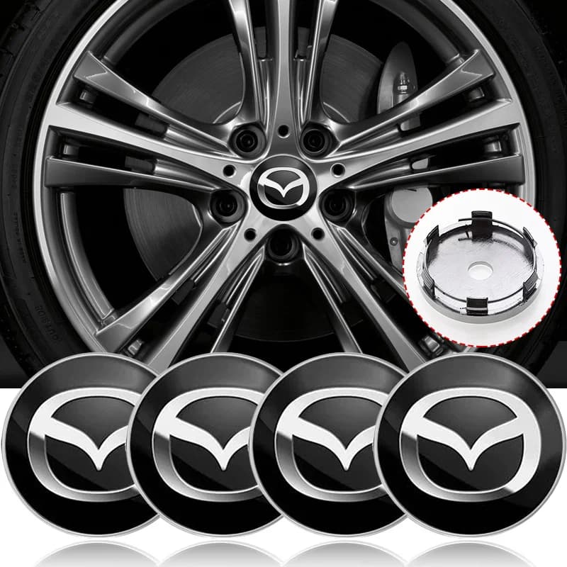 4 Pieces 60mm Central Wheel Cover, Dust Cover with Emblem for Mazda 2 3 5 M5 Ms CX-4 CX-5 CX6 M3 M6 MX3 MX5
