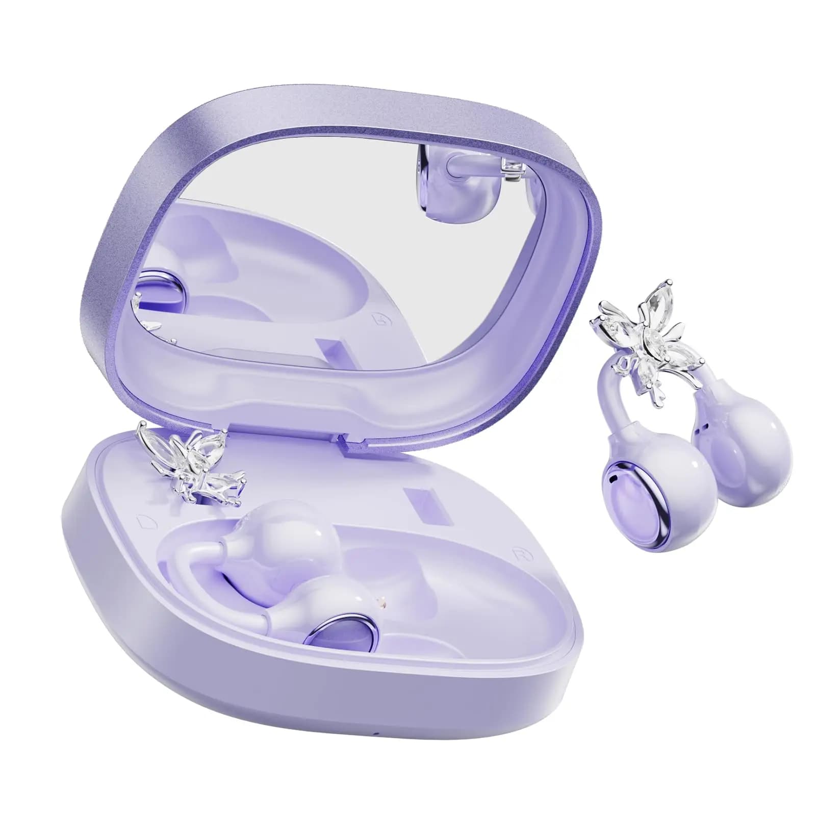 Open Ear Clip Earbuds Bluetooth 6.0, Wireless Ear Clip Headphones with LED Mirror Charging Case, IPX6 Waterproof 40H Playtime