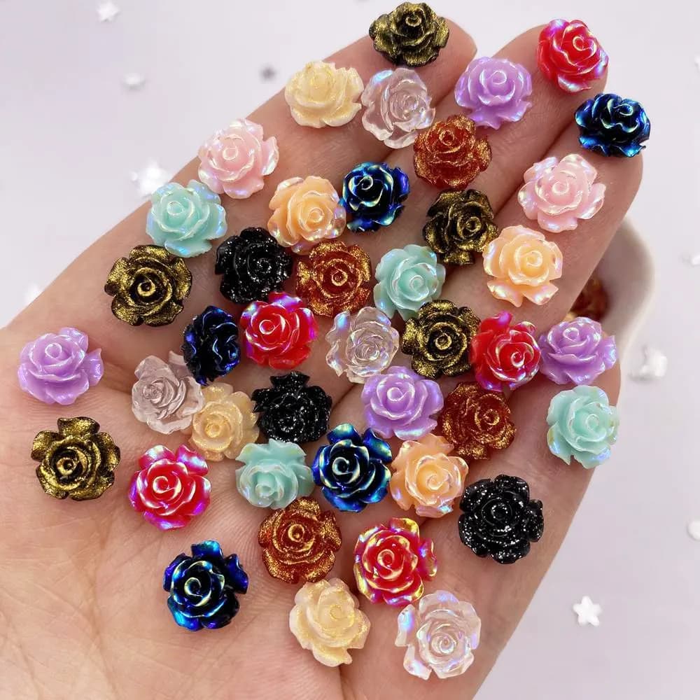50 Pz 10mm AB Resina Glitter Rosa Flatback Fiore Strass Gemma Scrapbook Ornamento di Nozze Applique Artigianato FAI DA TE Unghie artistiche SL614
