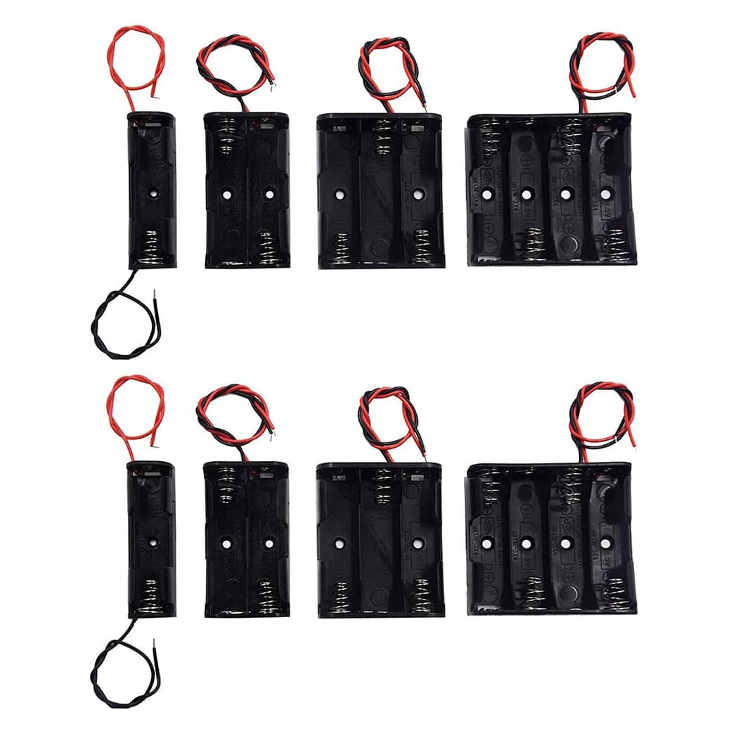 1/2/3/4 slot x 1.5 V battery spring clip storage box with 6 inch cable
