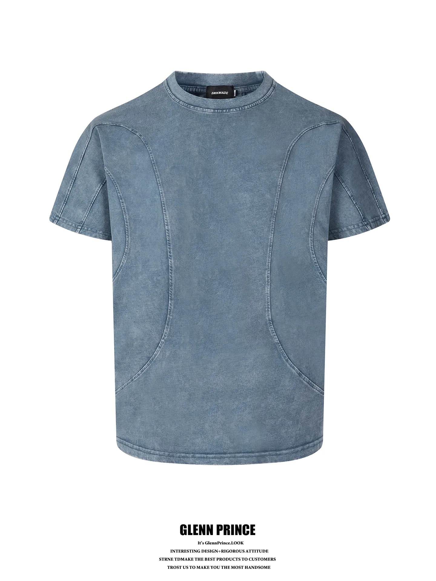 Retro Distressed Wax Dye Deconstructed Seams Short Sleeve T-Shirt Men Pure Cotton Loose Cleanfit Top Breathable Comfortable S...