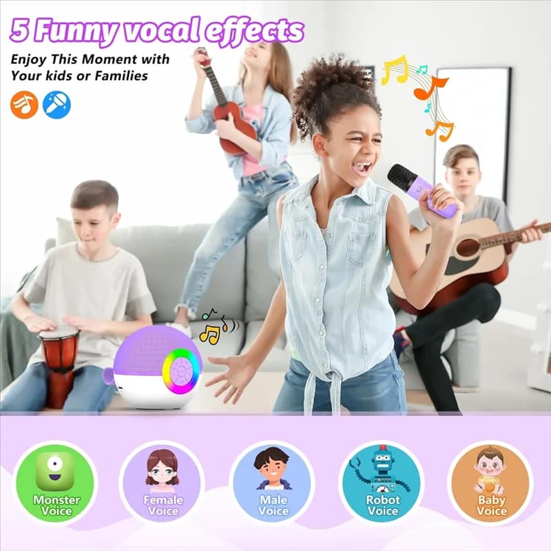 SUNRI-Mini macchina per karaoke con 2 microfoni, giocattoli portatili per canzoni con microfono Bluetooth con luce a LED, regalo di compleanno di Natale per bambini