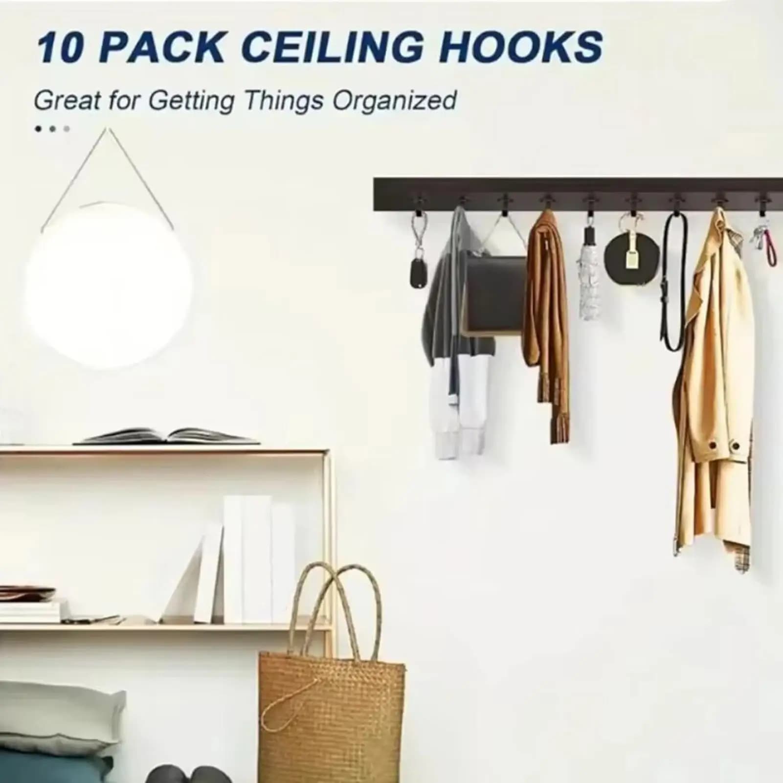 J-shaped clothes hook Addens 5 pieces Strong hook for bathroom hat organizer Dresses Kitchen closet bag