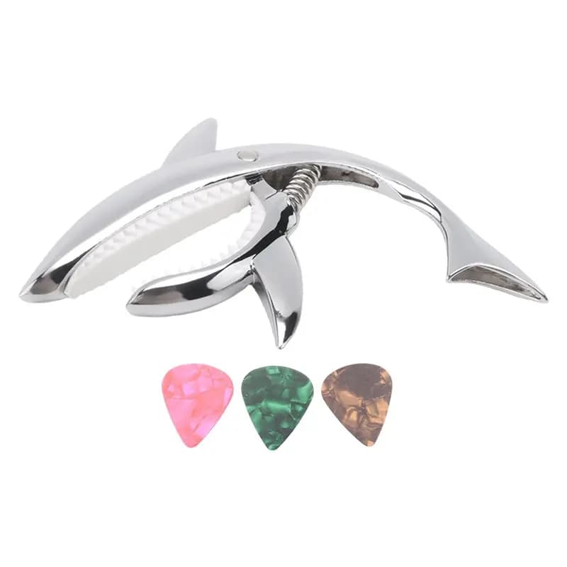 Capotasto per chitarra ABME Shark in lega di zinco per chitarre acustiche, elettriche, classiche, bassi e ukulele con plettro