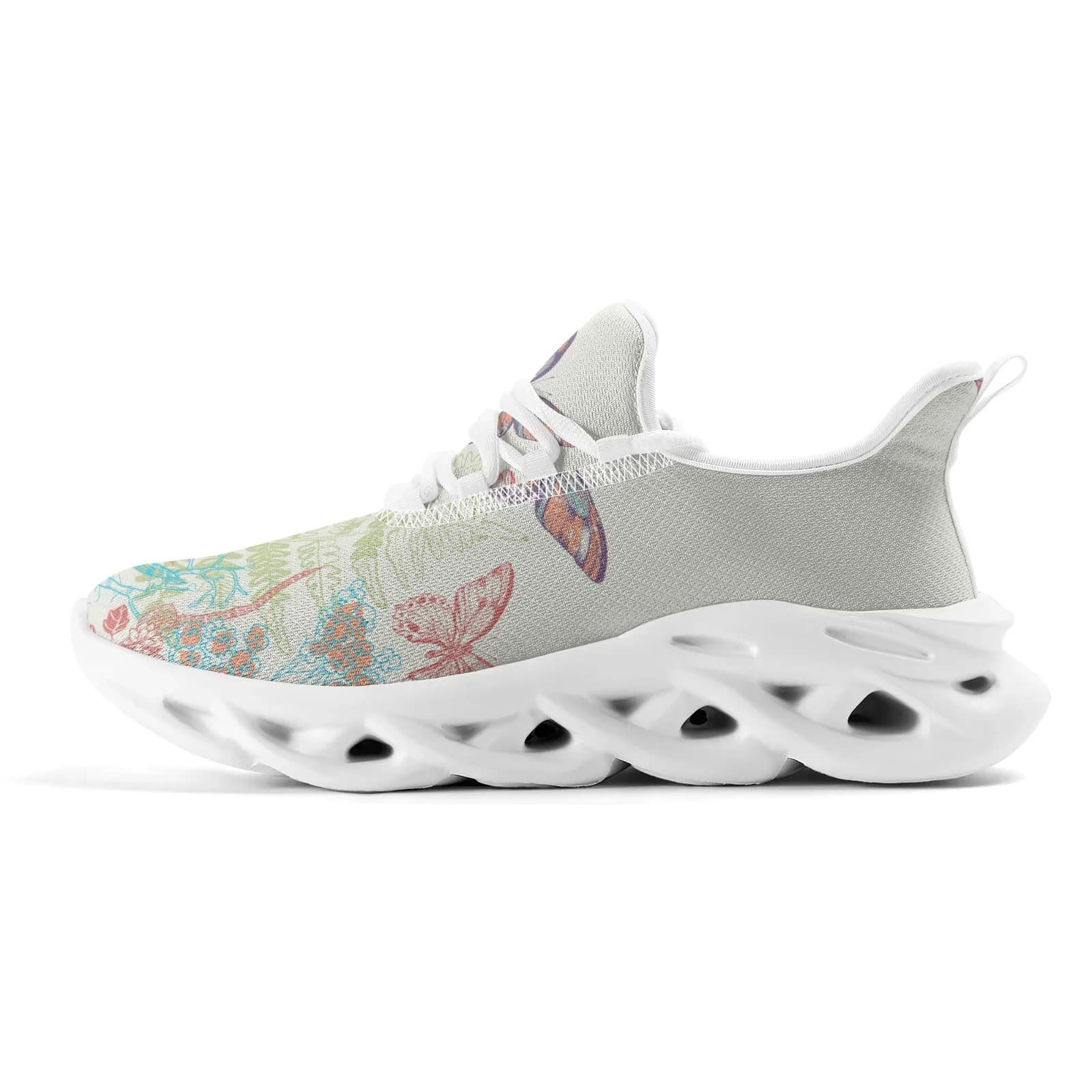Sneakers casual da donna con stampe floreali a farfalla, scarpe da passeggio e corsa leggere per ragazze adolescenti, calzature in rete con lacci EUR36-48