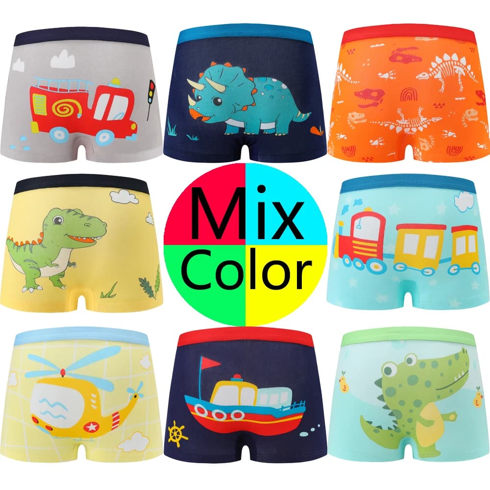 1/4/8 Pcs Lot Boys Boxer Sets Briefs Kids Cotton Underwear Underpants Teenager Cartoon Dinosaur Print Bottom Children Panties