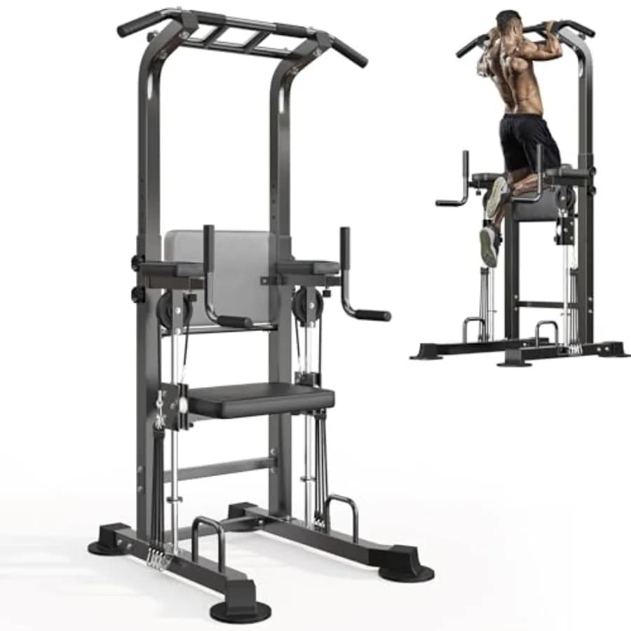Multi-gym Self-supporting Traction and Dip Station, for Home Gym, Height Adjustable Steel Tractions Support, Black Resistant