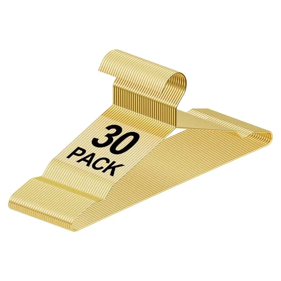 Pack of 30 Metallic Golden Filo Clothes, Ultra Subtiles Space Saving with Anti-slip Pockets, for Dresses, Coats, Clothes