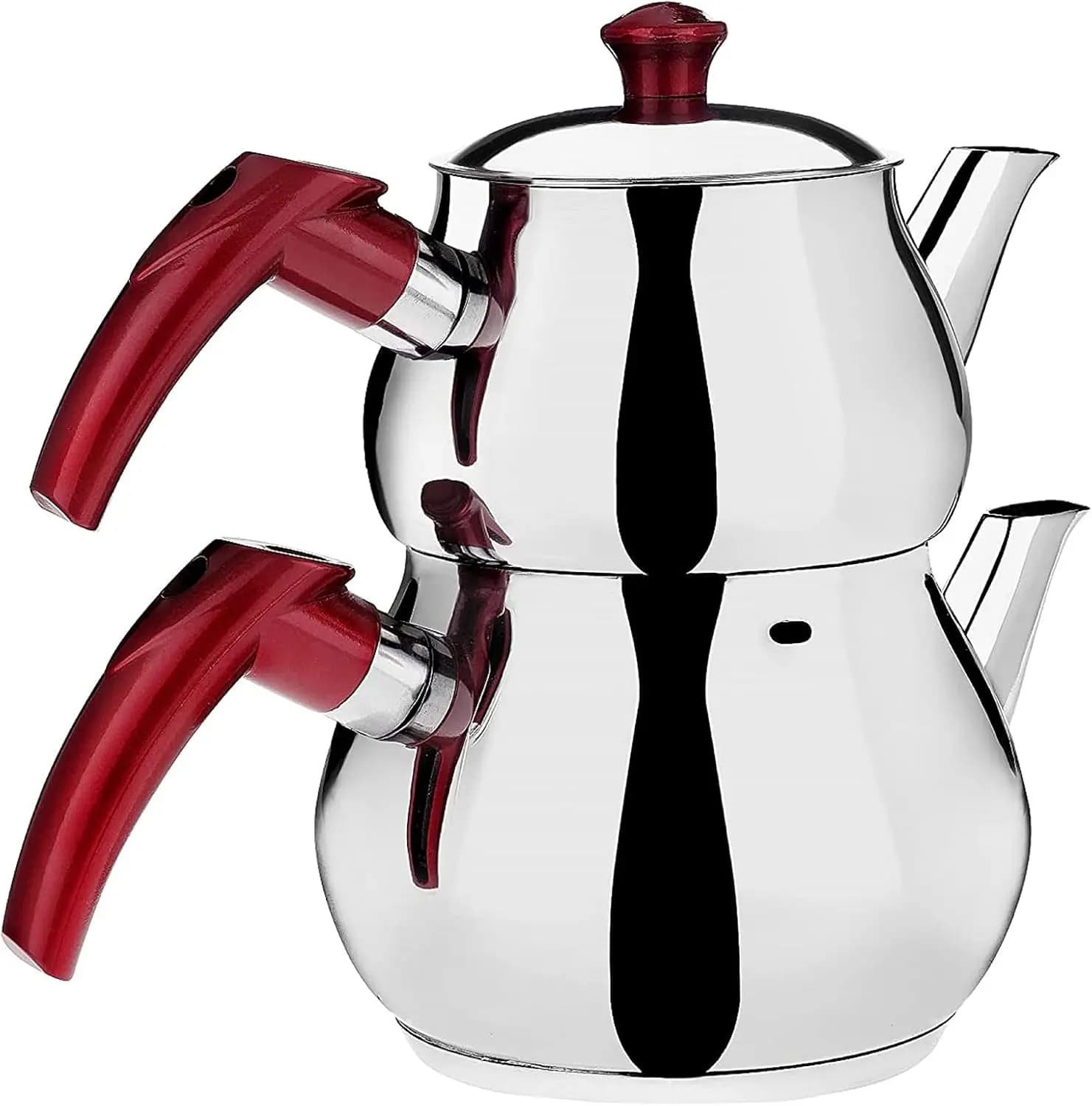 Set Teiera Samovar in Acciaio Inossidabile con Filtro, Mini Manici Rossi per Piano Cottura