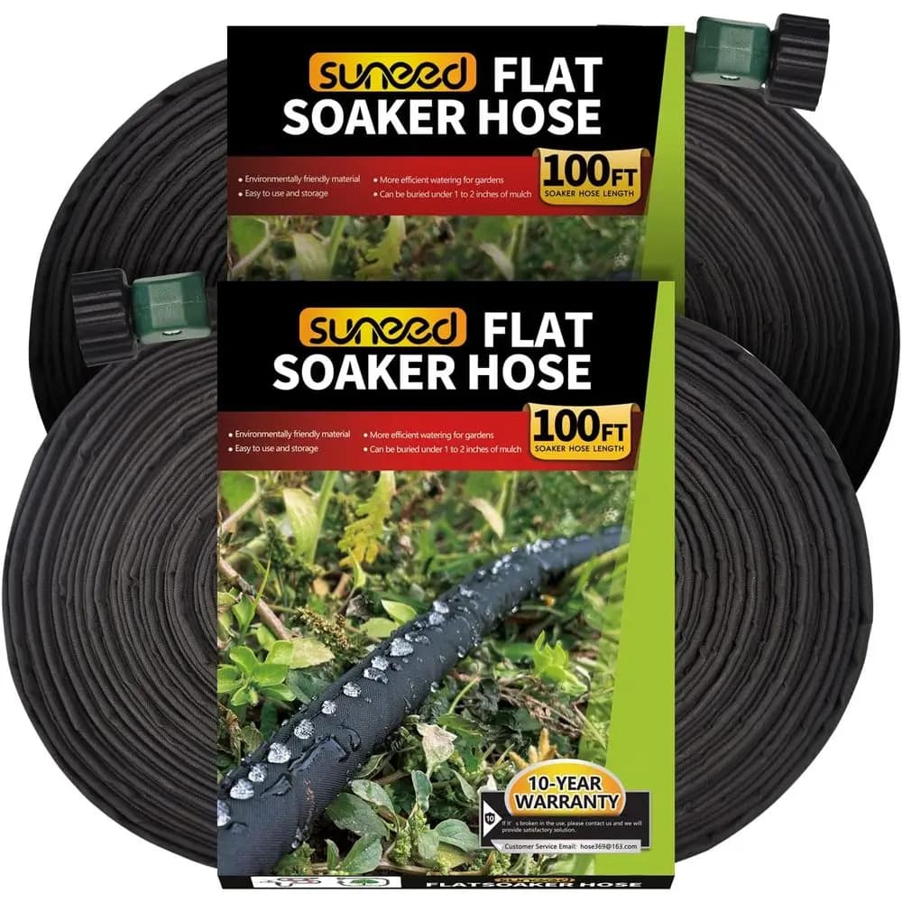 100-foot garden flat soaking hoses, 2-pack, 200-foot fabric soaking hoses for efficient and effective irrigation – Garden soaking hos